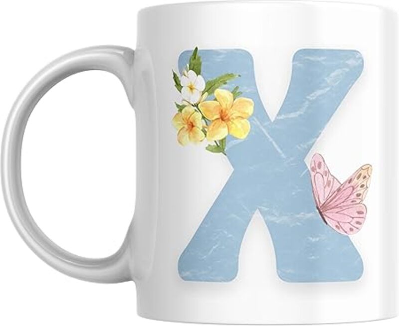 Floral Butterfly Alphabet Coffee Mug, Select Your Alphabet Letter, Gift for Women, Wife, Sister, Niece, Grandma, Friend (X)